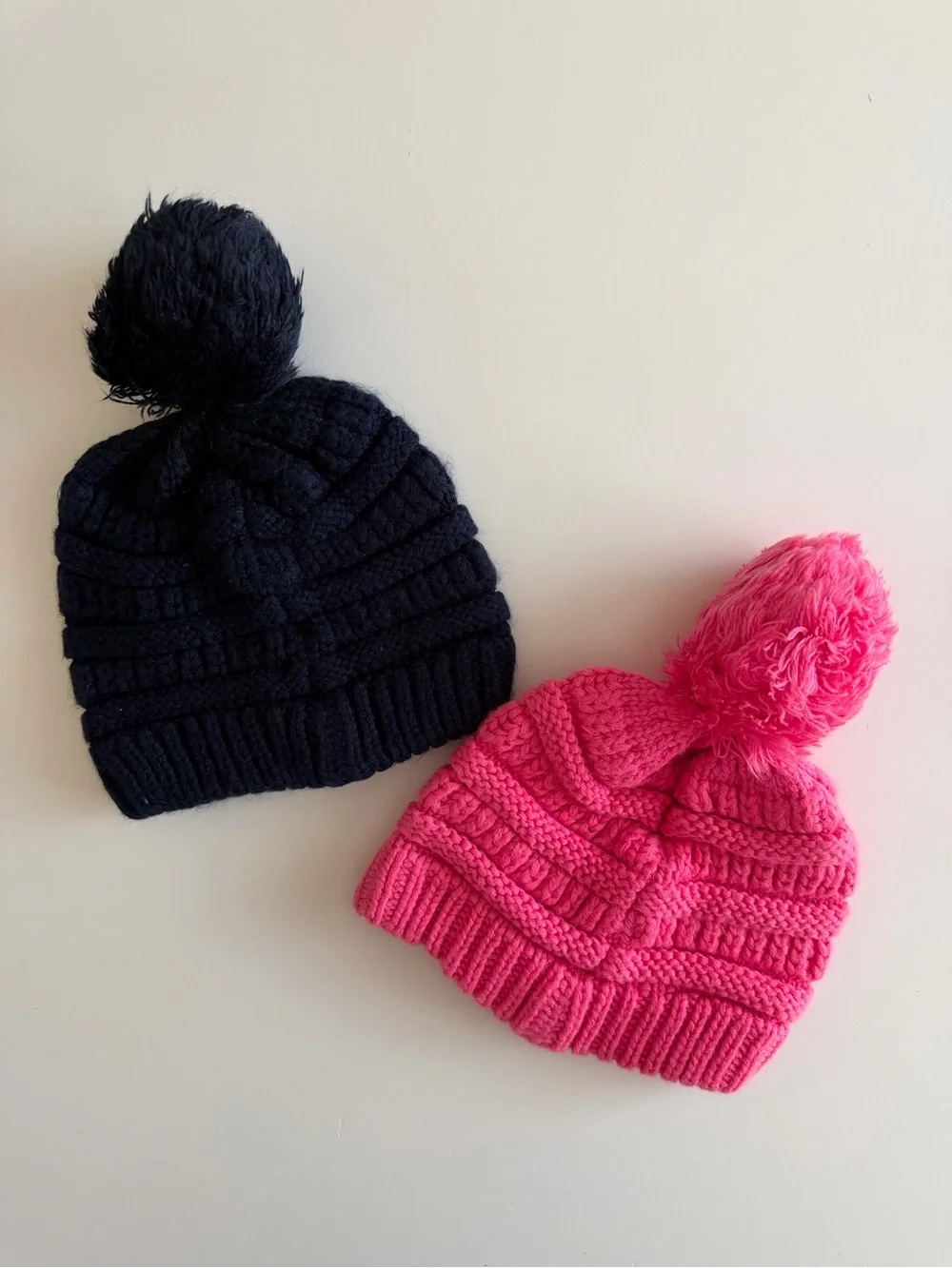 C.C Baby/Toddler Pom Beanies in Black and Hot Pink